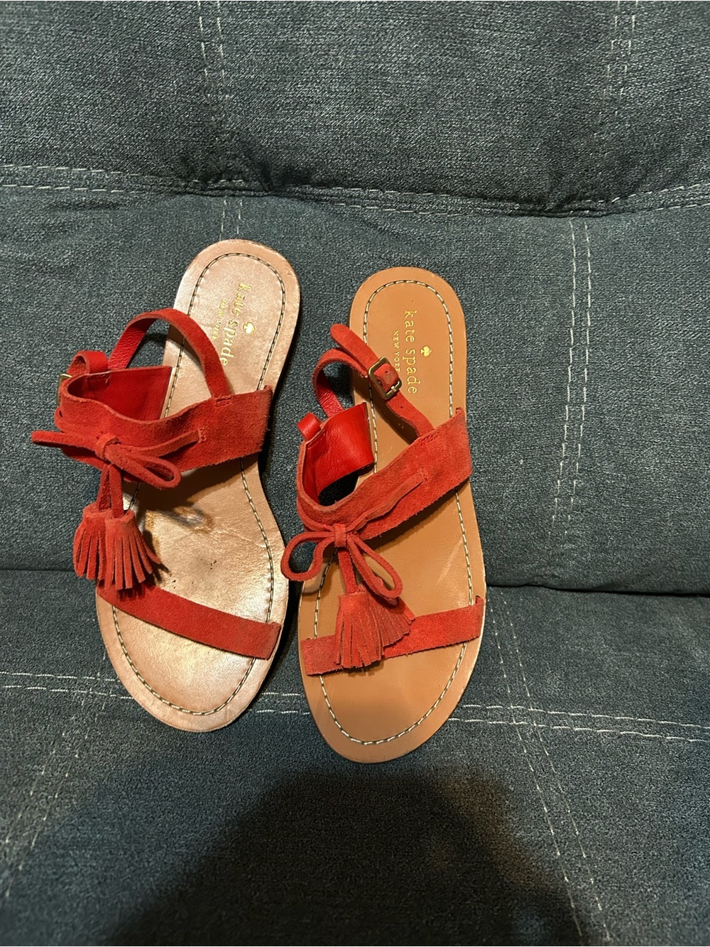 kate spade Red Suede Tassel Flat Sandals - Women
